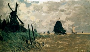 Zaandam yakınlarında bir yel değirmeni by Claude Monet
